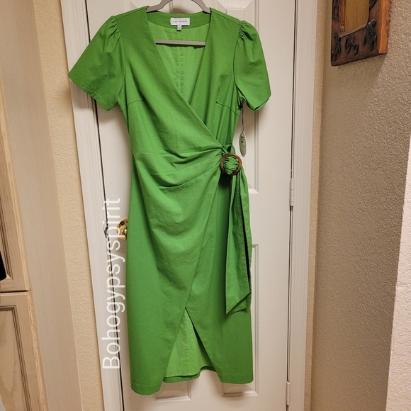 NWT $158 Anthropologie Small Green Wrap Midi Dress - Picture 12 of 17